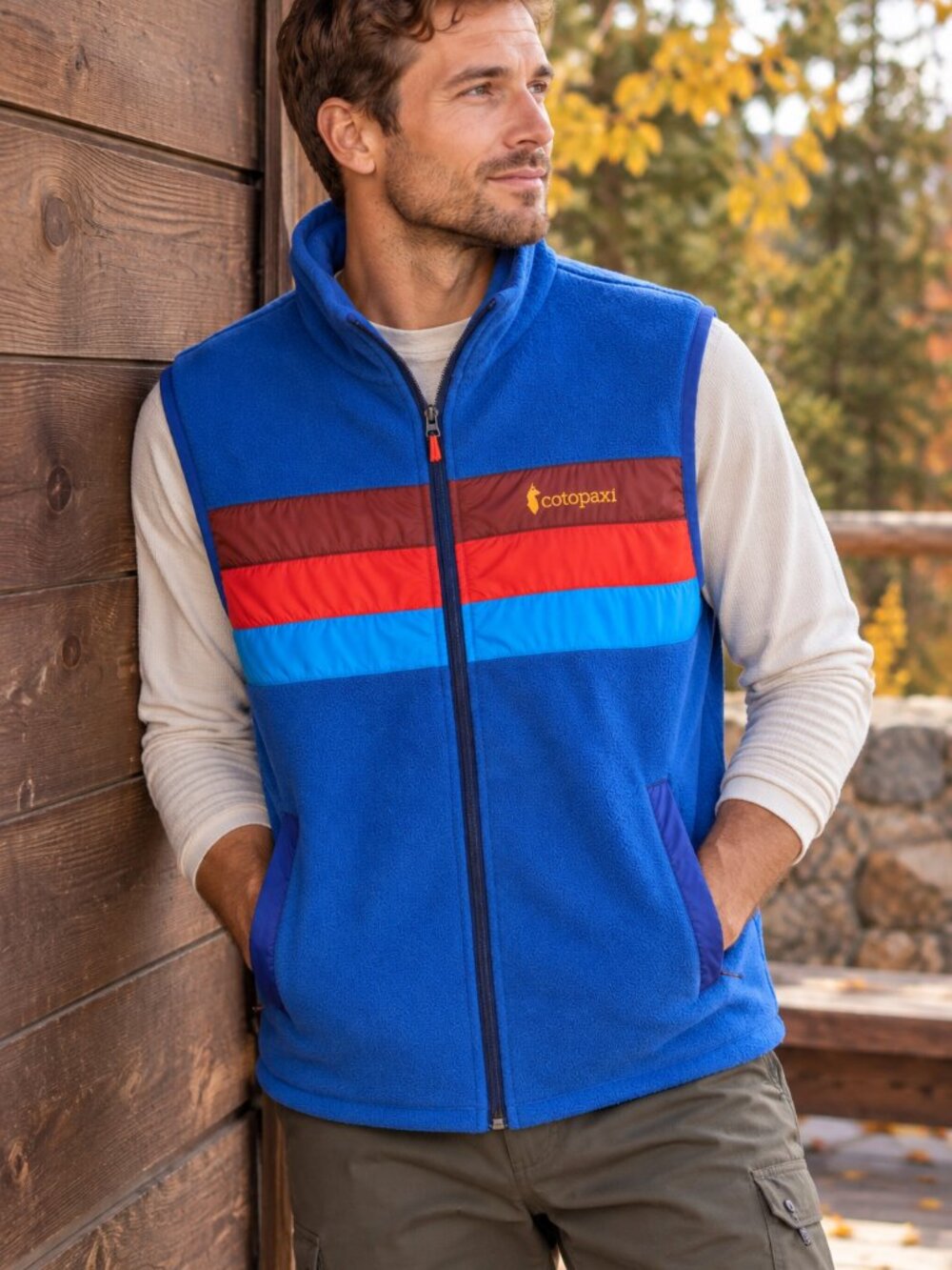 Cotopaxi Teca Fleece Vest Men’s L Blue Red Colorblock Full Zip Hiking Outdoor